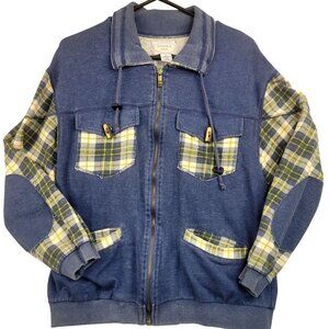 Vintage Sousa Femme Small Plaid Detail Trucker Jacket Elbow Patches Ranch Farm